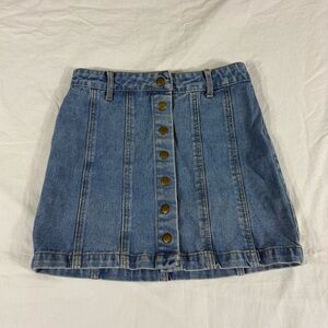 Forever 21 Women Blue Button Snap Front Mini Denim Skirt S